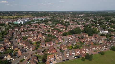 aerial view of residential neighbourhood in Hertfordshire representing SmartGuard’s exterior cleaning services in the region